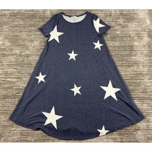 BOMBOM T-Shirt Dress Womens Small Navy Blue Star‎ Print Swing A-Line DA1258